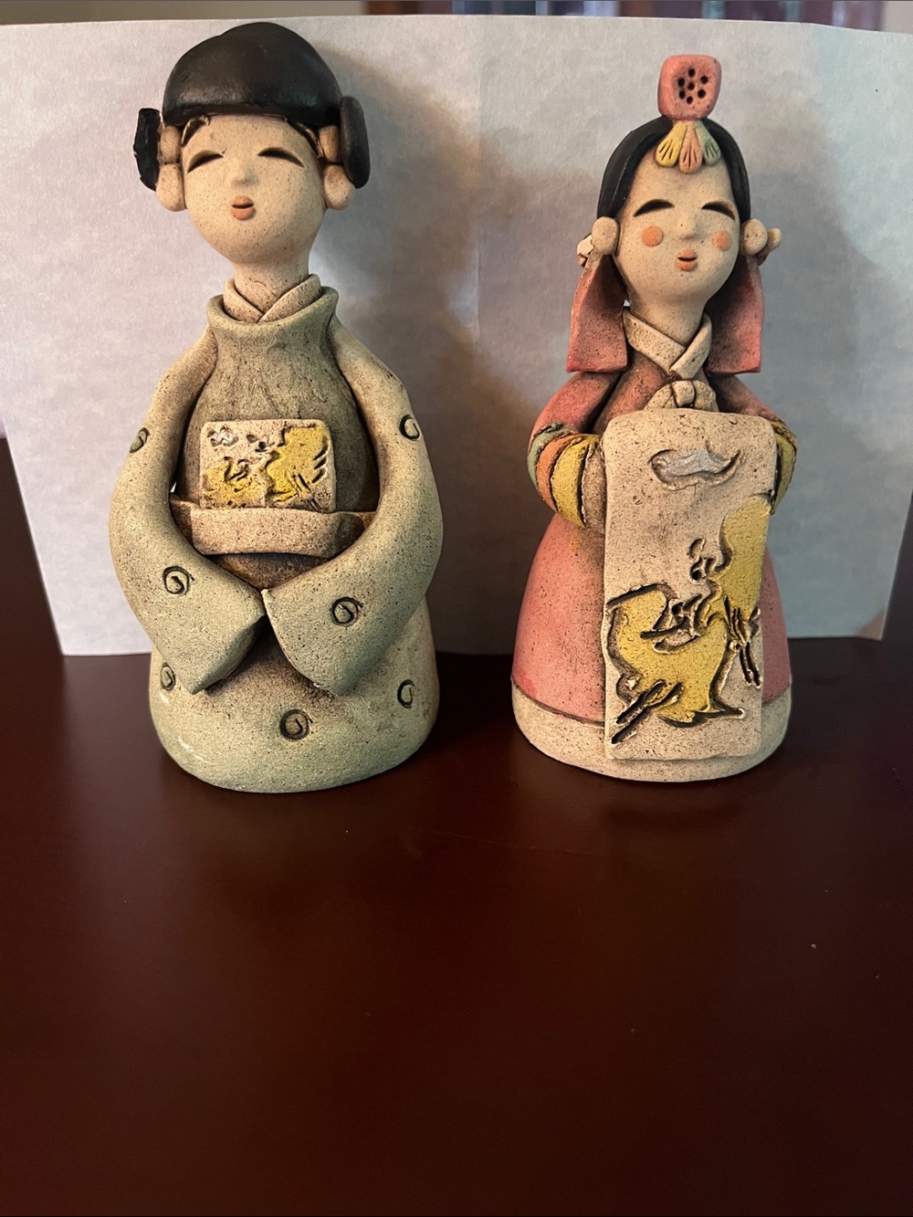 Koren, Handcrafted Ceramic Clay Sculptures  In Pink and Sage